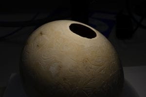 Carved ostrich egg with hole in top
